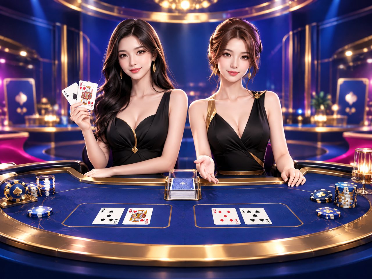 PP88真人遊戲平台展示視訊荷官與百家樂桌台。